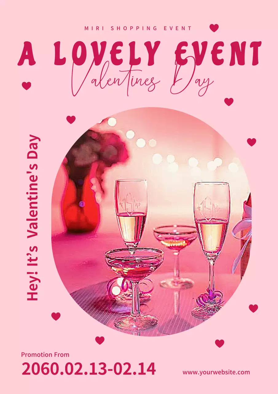 Valentine's heart poster in pink and plum colors