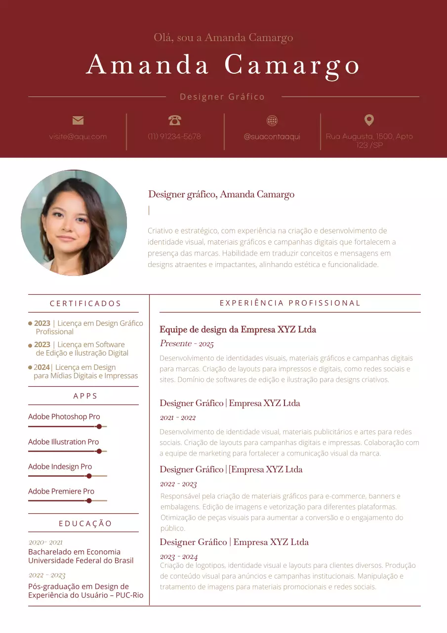 Documento de currículo profissional vermelho
