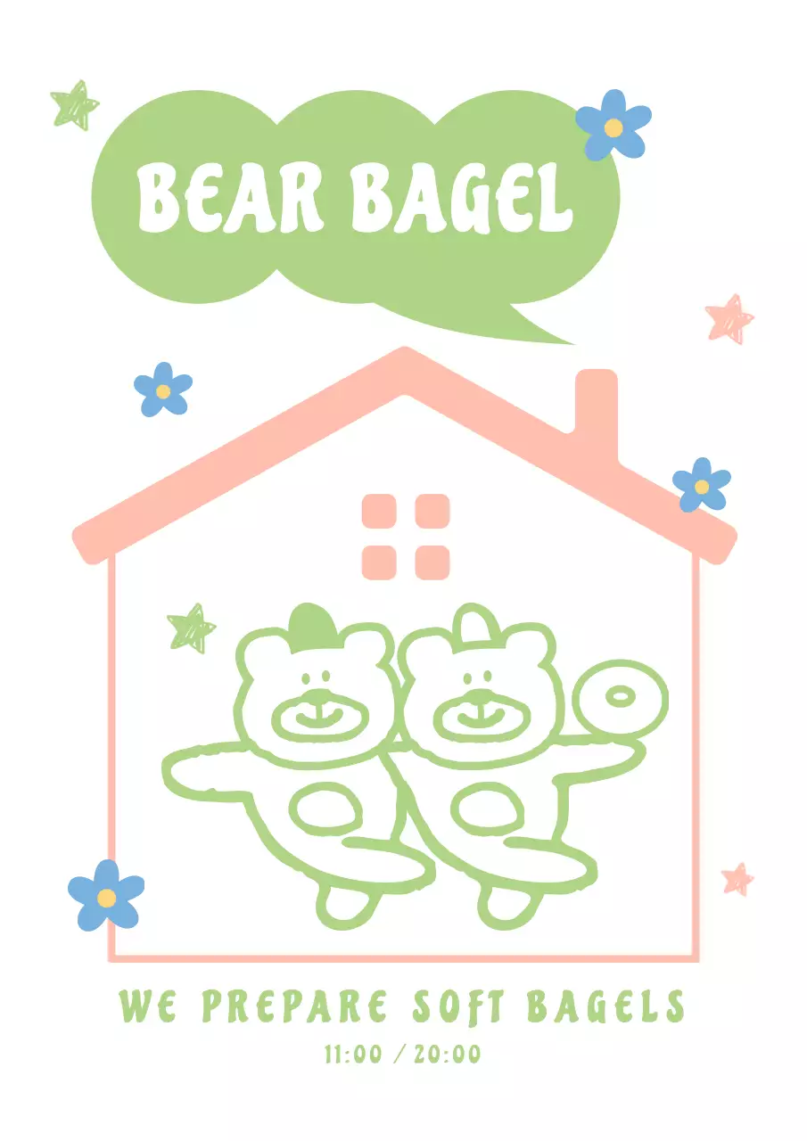 かわいいベーグルくまのイラストが描かれたベーカリーインテリアステッカー