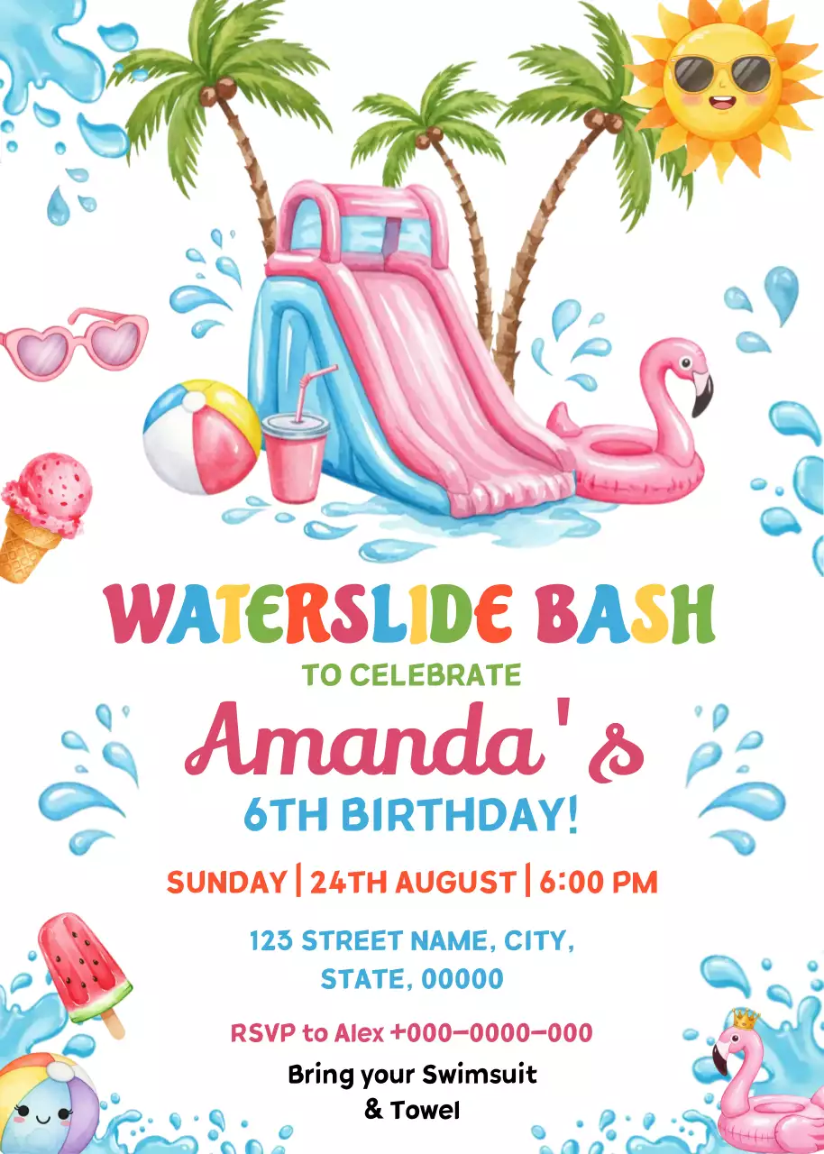 하늘색 즐거운 생일 초대장 템플릿