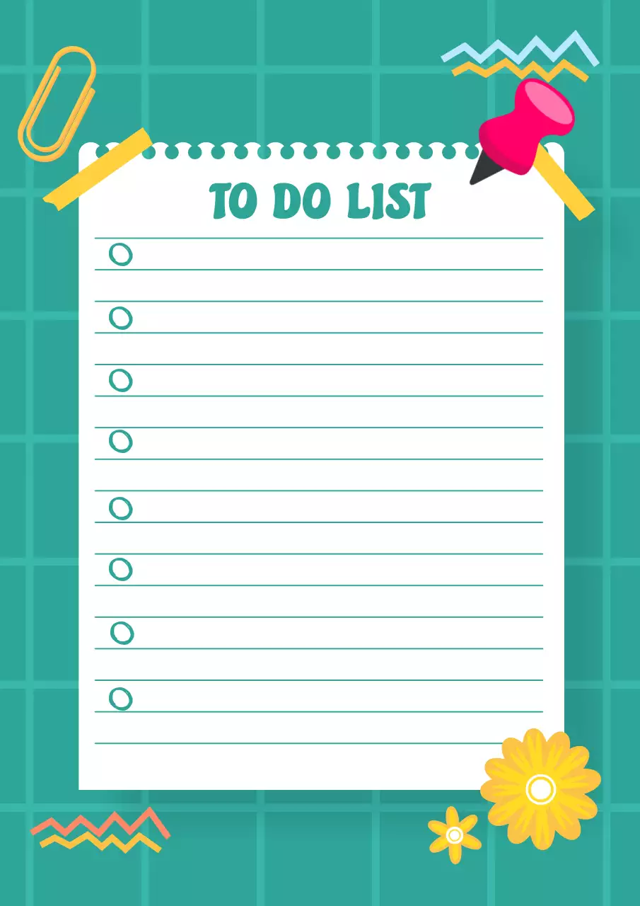 메모가 포함된 귀여운 민트색 할 일 목록 템플릿