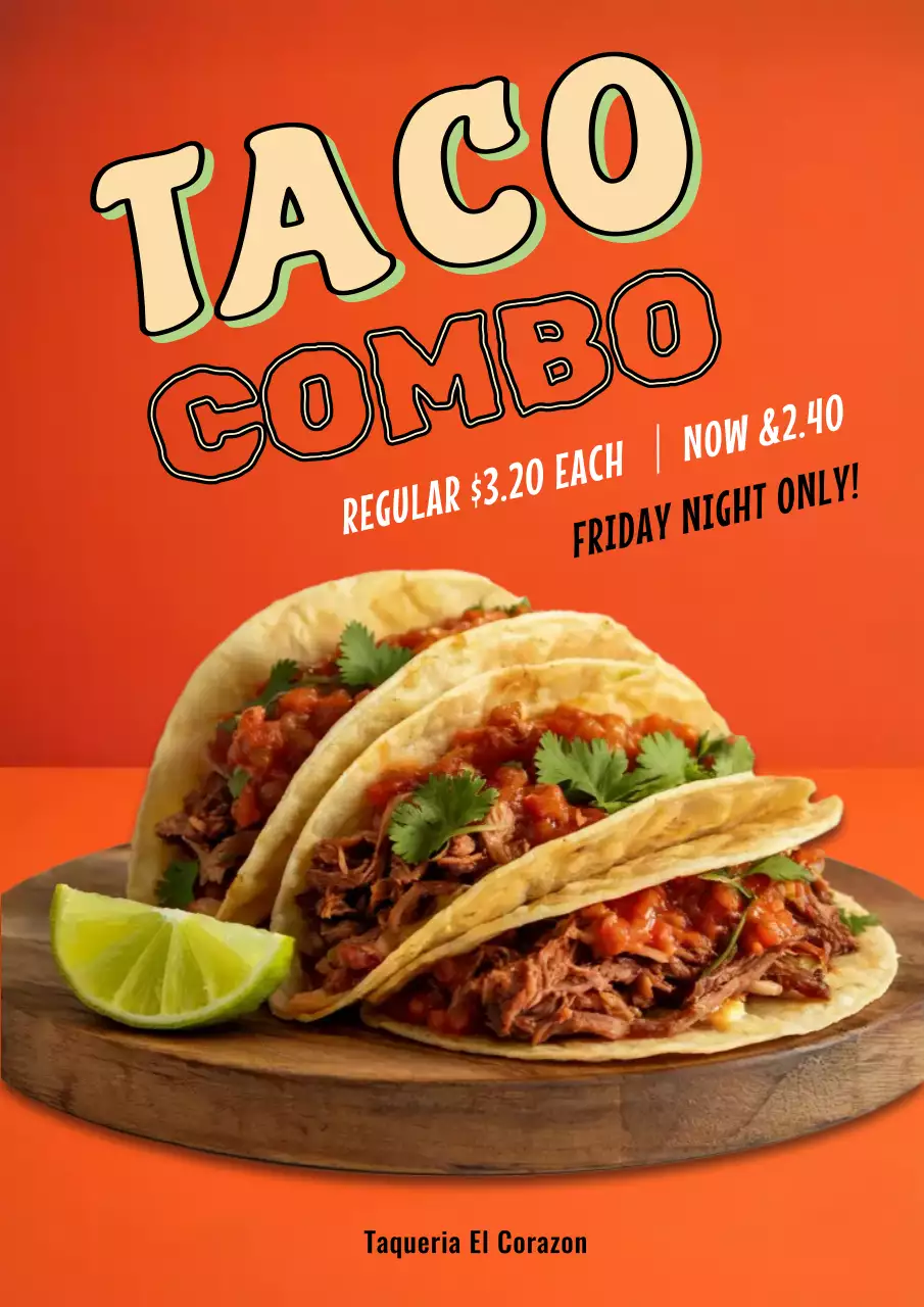 Orange Retro Taco Promotion Poster