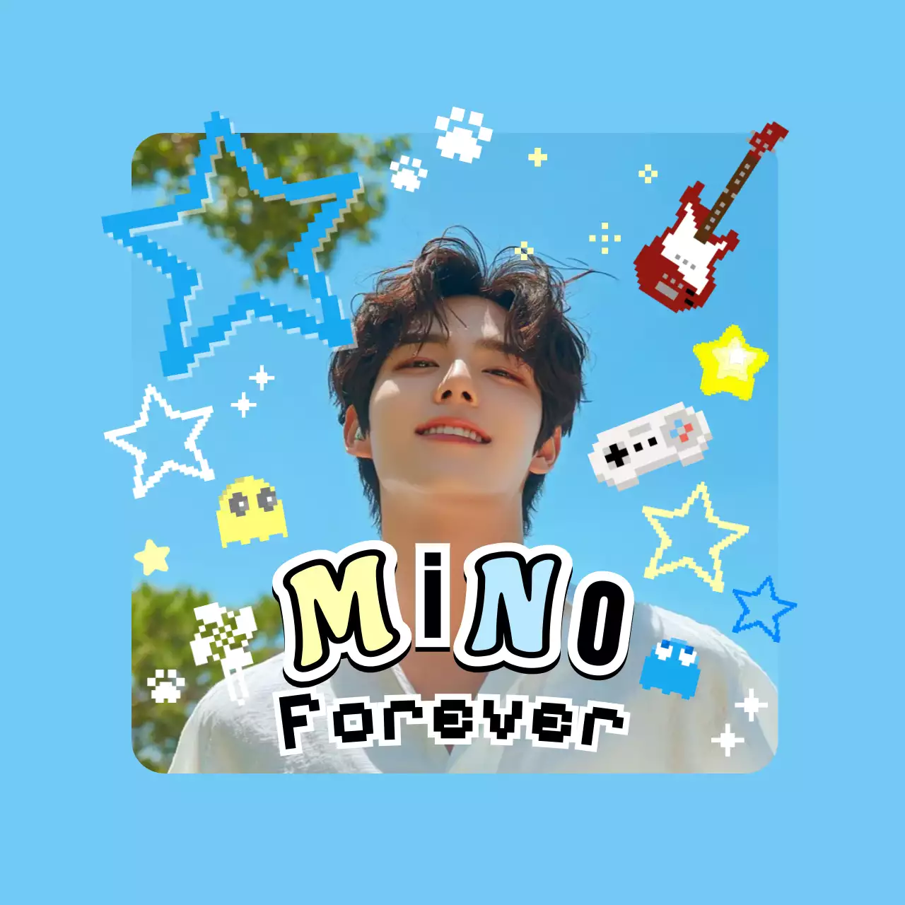 하늘색 레트로 팬아트 굿즈