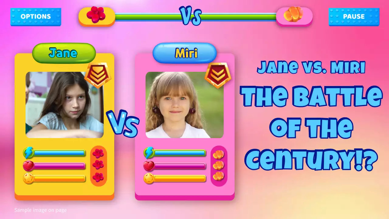 분홍색과 노란색의 러블리하고 아기자기한 게임 캐릭터가 대결하는 컨셉의 아트