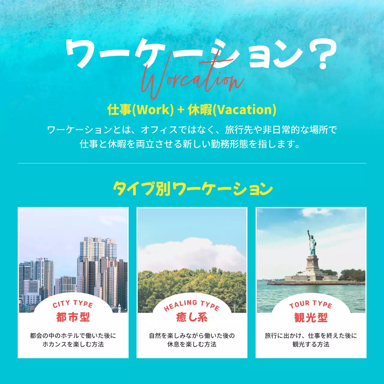 青 モダン ワーケーション ポスター