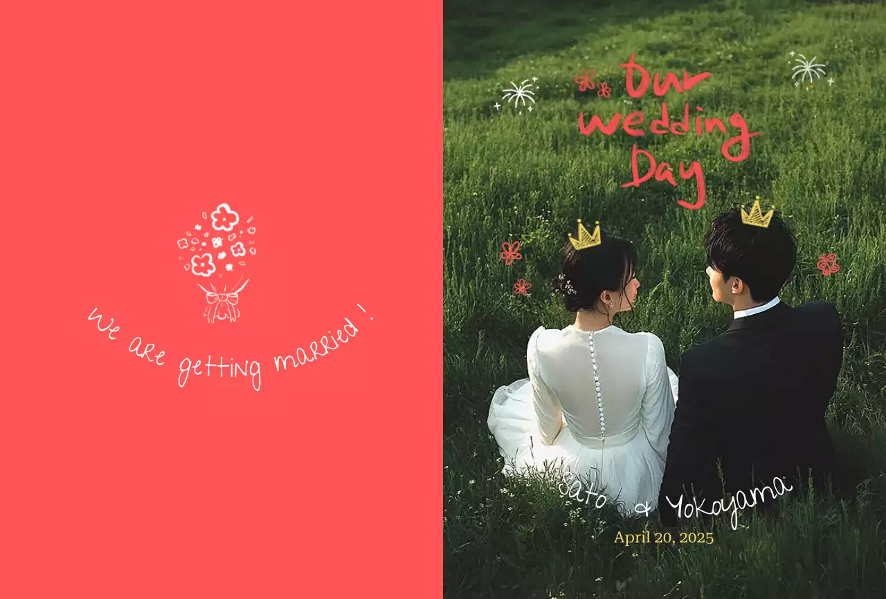 ピンク トレンド 招待状 手書き