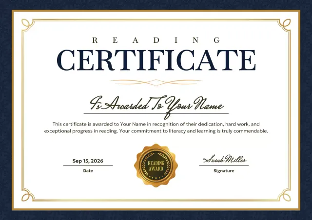 Navy Classic Reading Certificate Poster