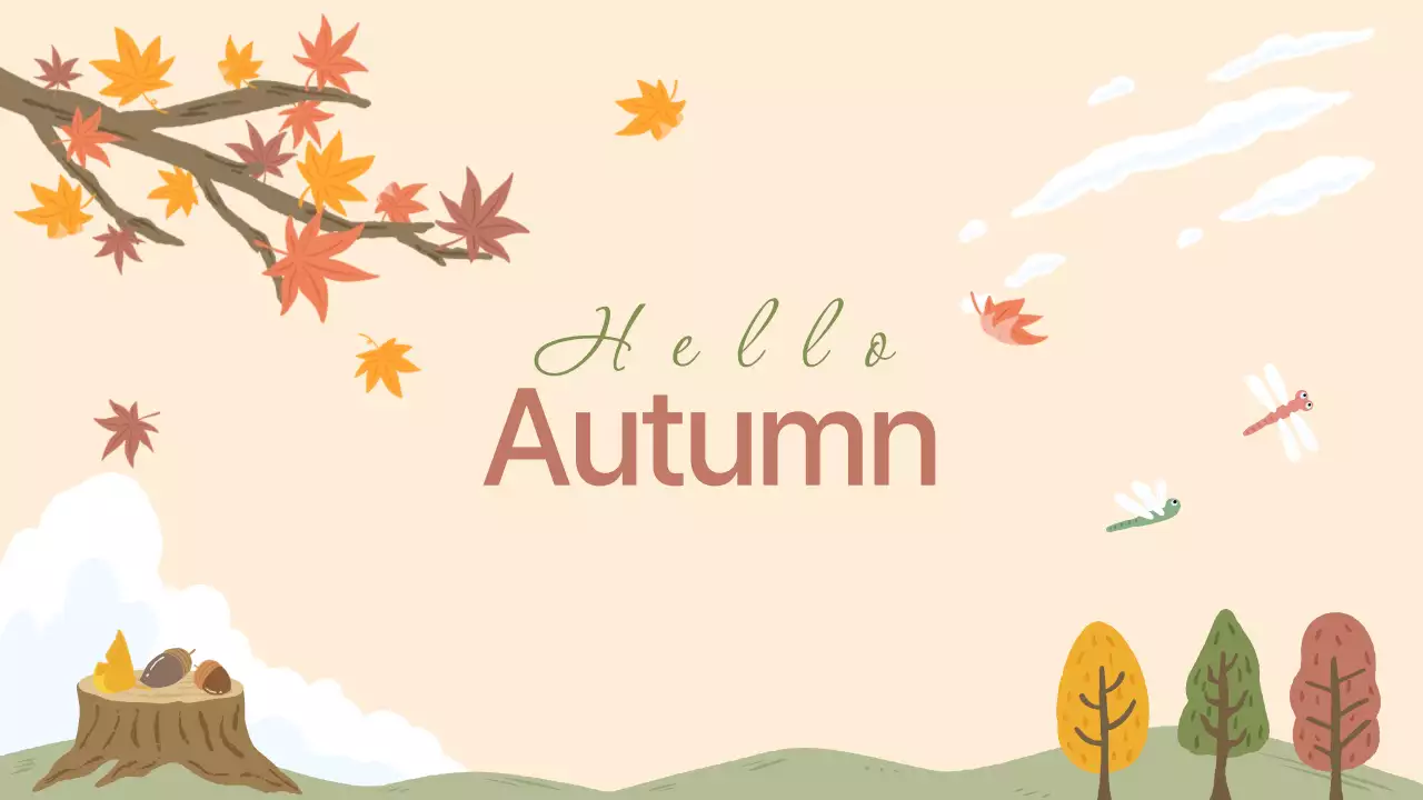 간단하고 귀여운 손으로 그린 ​​가을 풍경, 그루터기와 단풍 가지