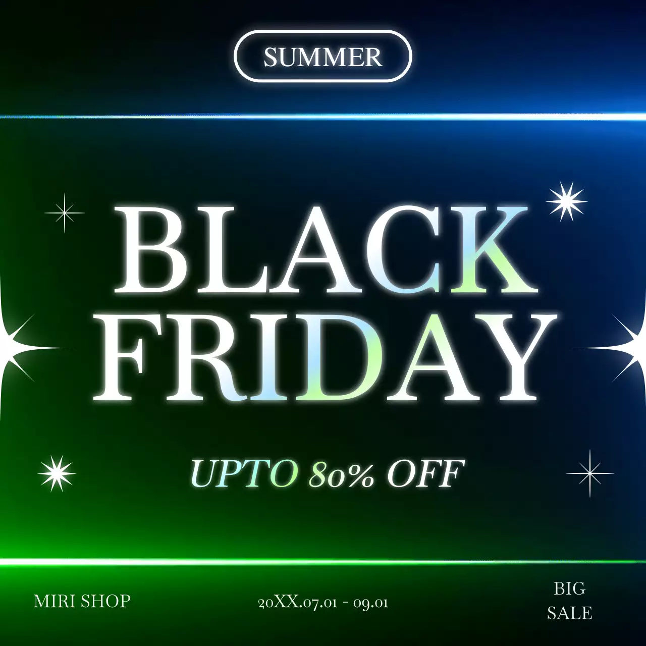 검정색 배경의 컬러풀한 네온으로 강조한 할인 판매 이벤트