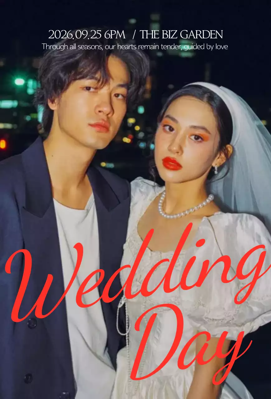 빨강 빈티지 웨딩 청첩장