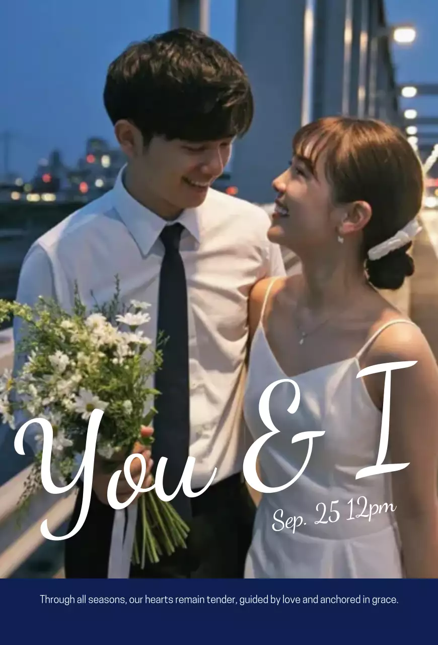 남색 로맨틱 결혼 청첩장