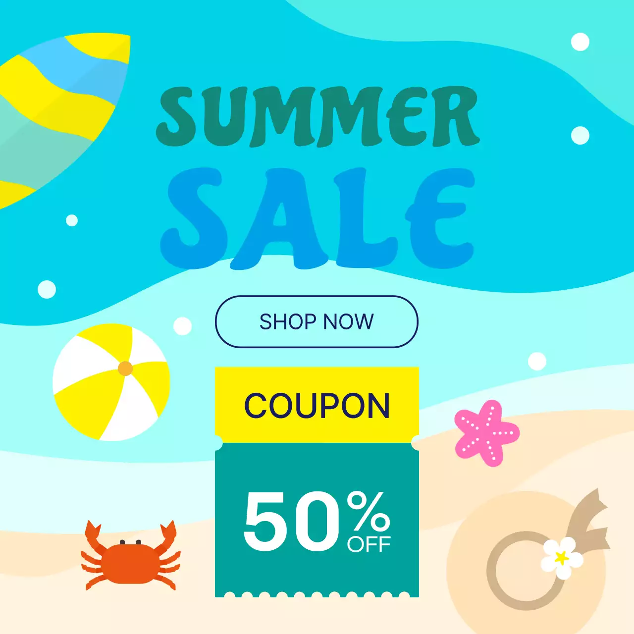 하늘색 여름 바다 세일 할인쿠폰 이벤트 광고