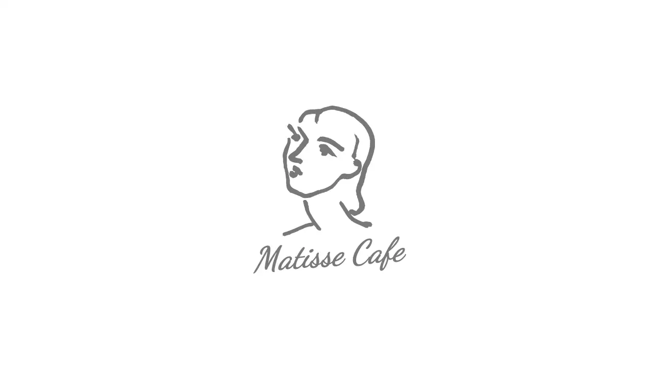 グレイの情緒的な名画イラストとシンプルなスタイルのカフェ