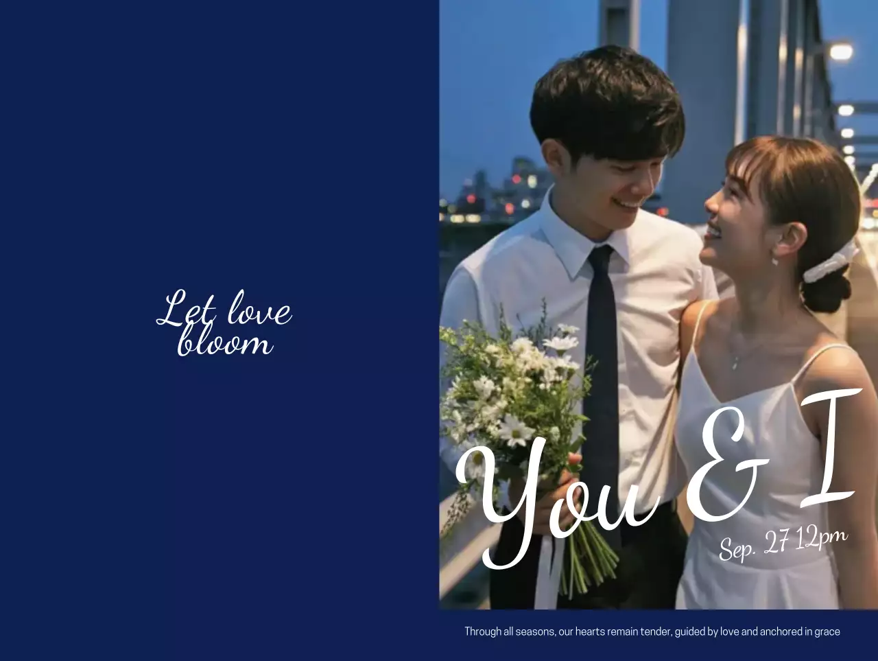 네이비 로맨틱 결혼 청첩장