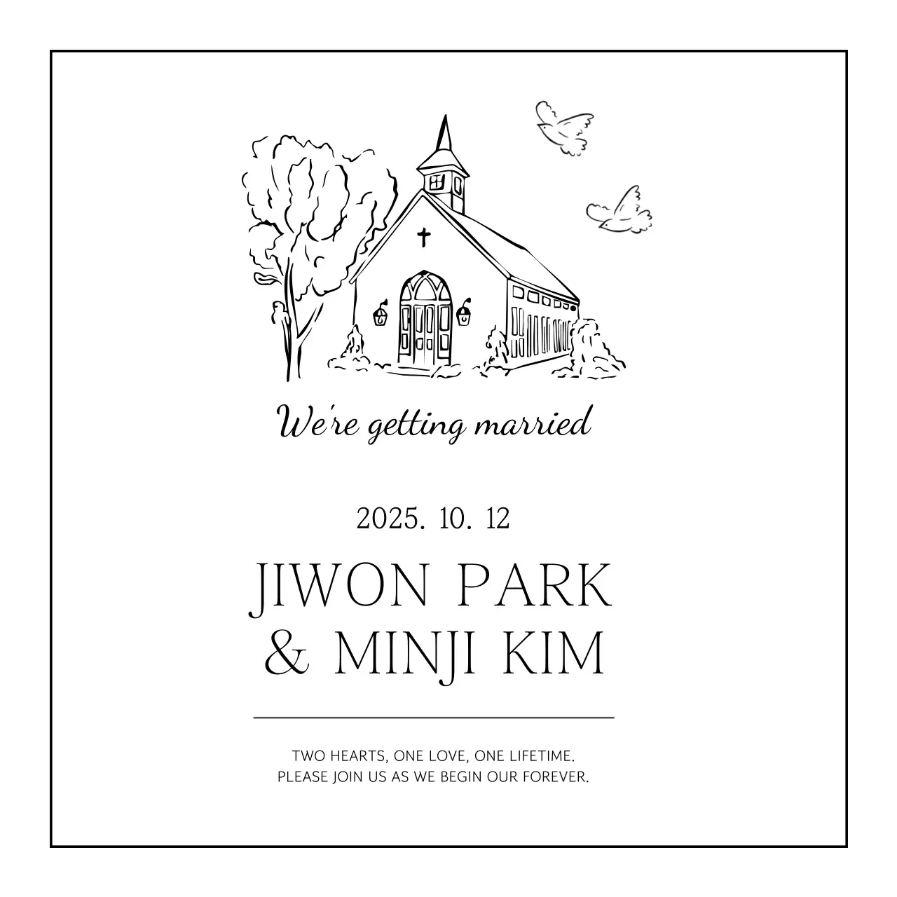 흑백 심플 결혼 초대장