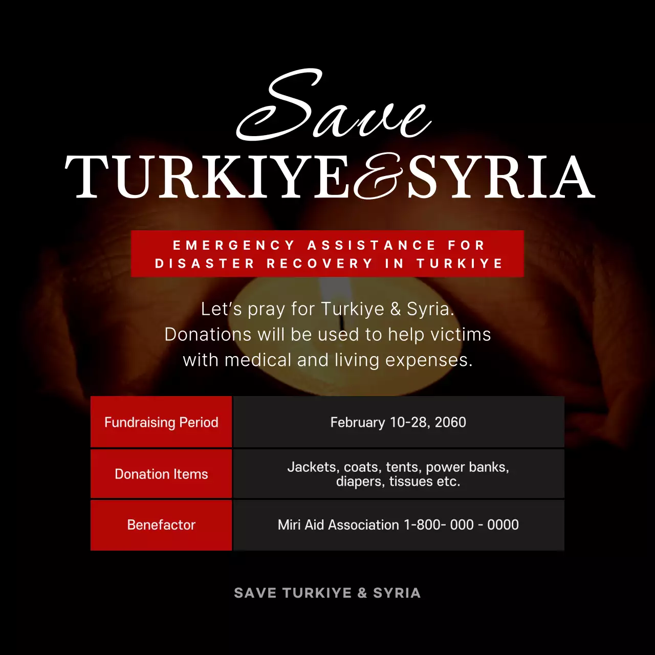 Turkiye Emergency Aid in Black and Red