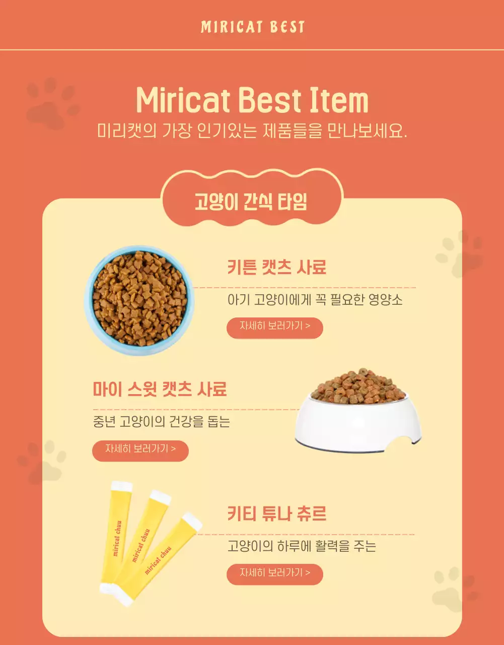 주황색과 노란색 조화의 귀여운 일러스트 고양이용품 할인 이벤트