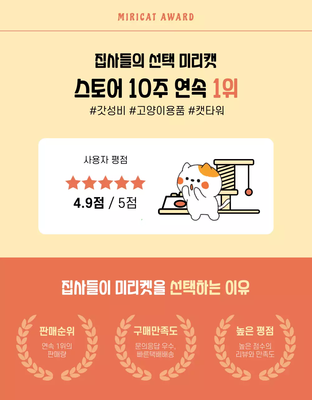 주황색과 노란색 조화의 귀여운 일러스트 고양이용품 할인 이벤트