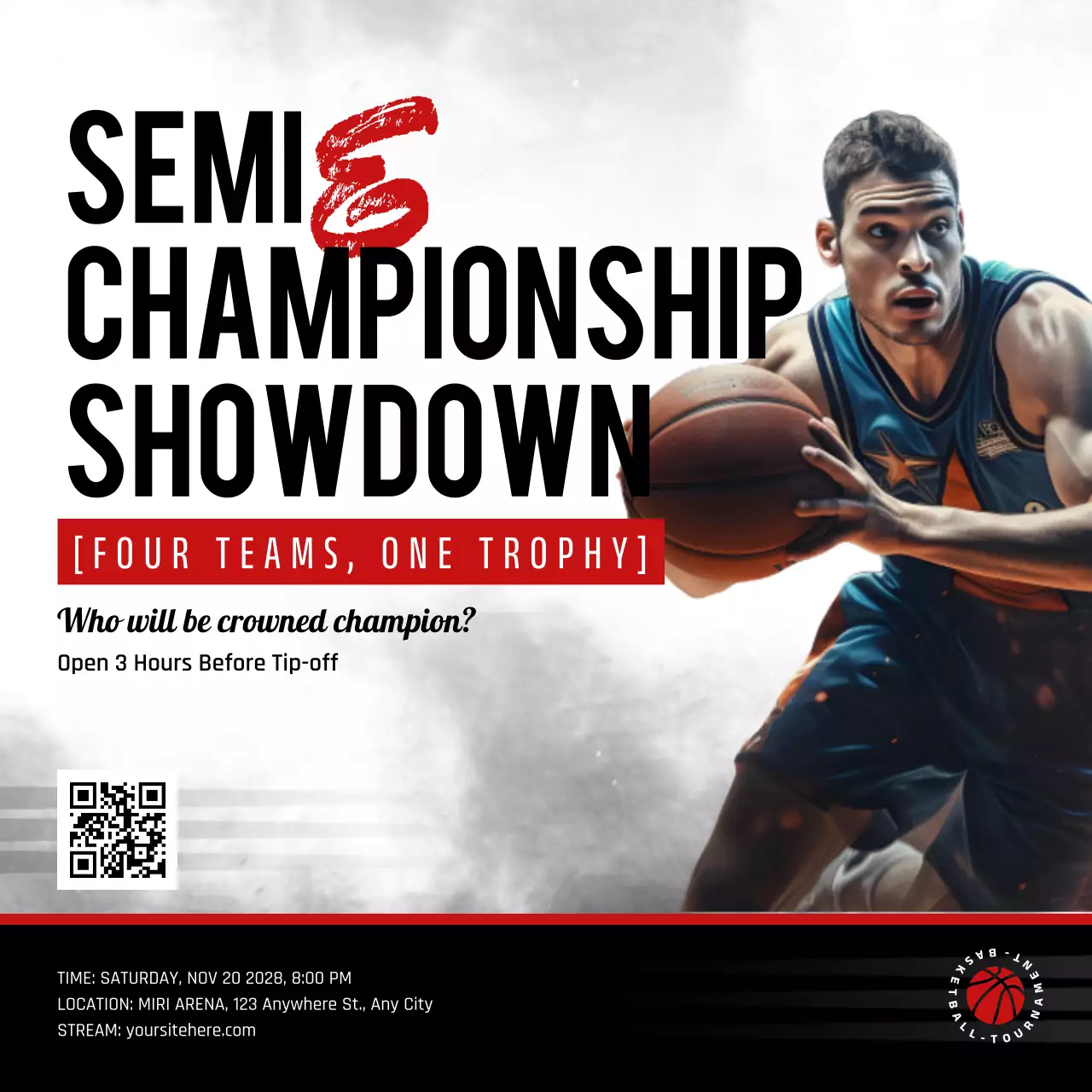 red bold basketball announcement