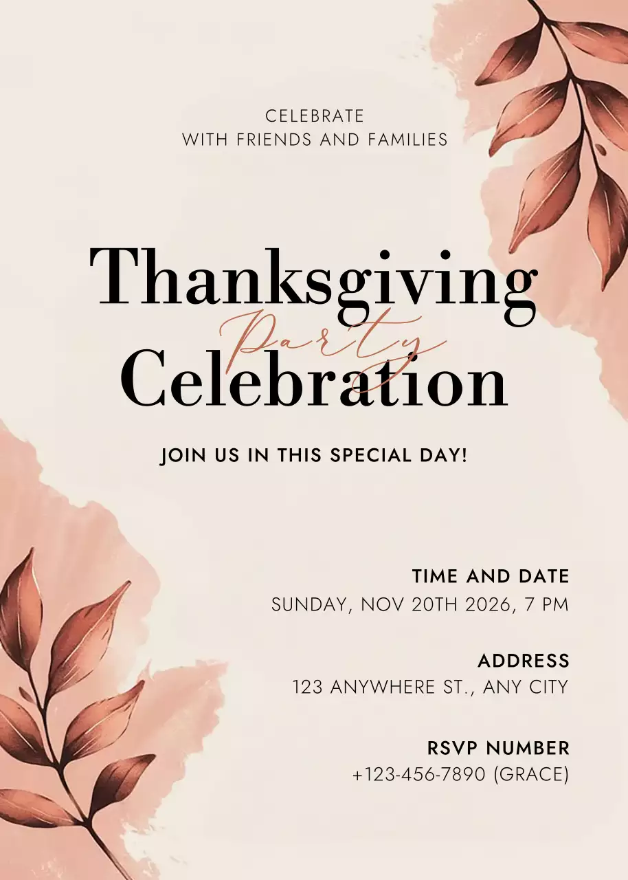 Beige Elegant Thanksgiving Invitation Poster