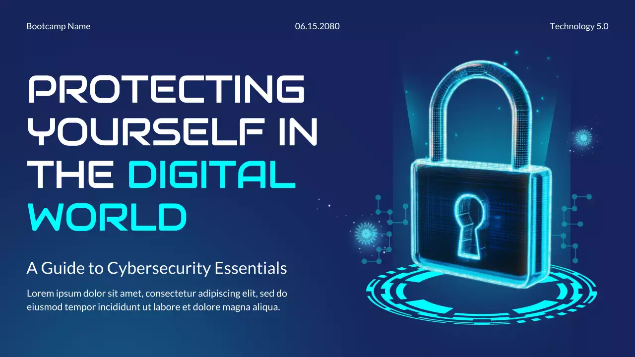 Blue and Cyan Modern Futuristic Cybersecurity Essentials Bootcamp Presentation