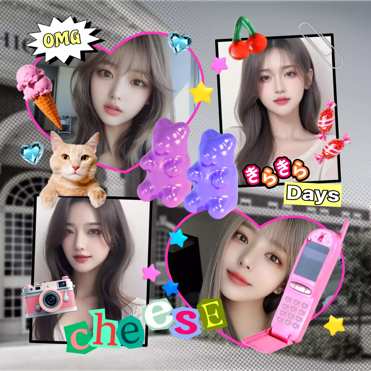 カラフル ポップ 写真 コラージュ ビンテージ