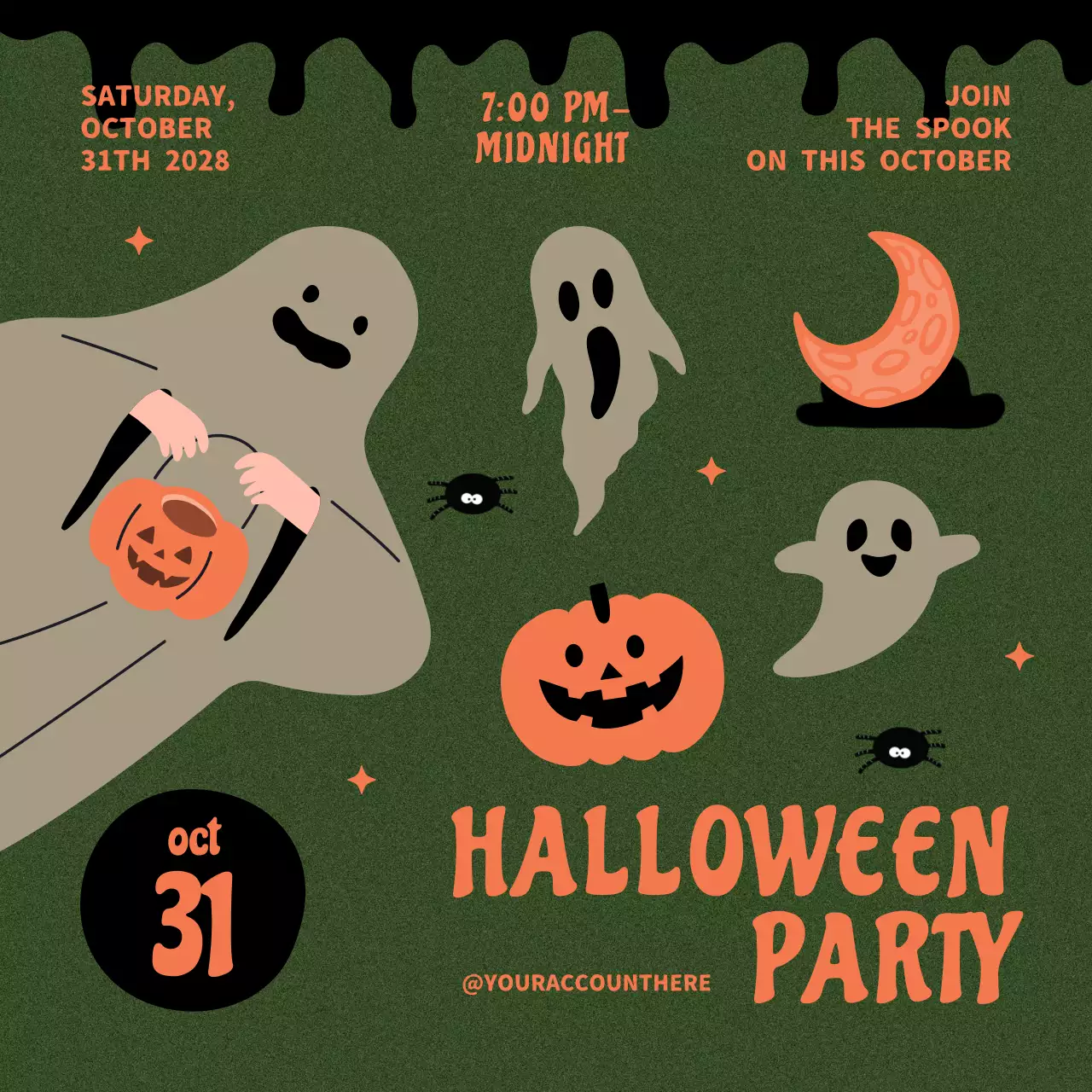 Green Retro Halloween Invitation Social Media Post