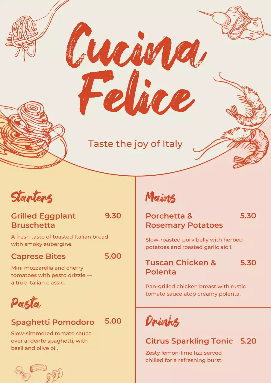 Beige Elegant Italian Menu Design Poster