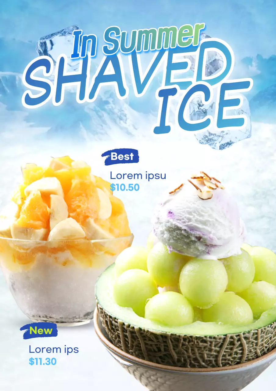 Blue Modern Shaved Ice Promotion Poster