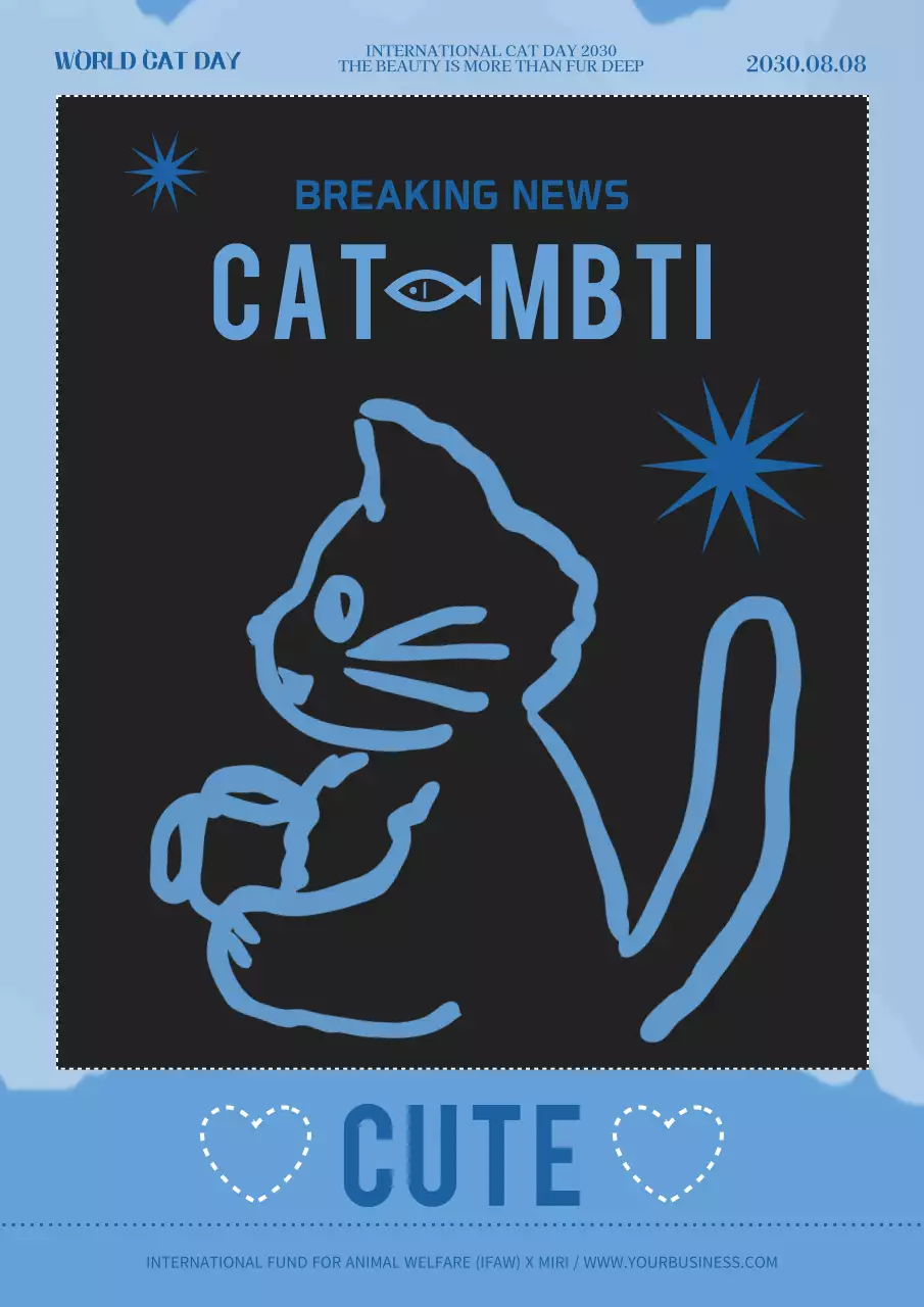 Blue Modern Cat Announcement Poster