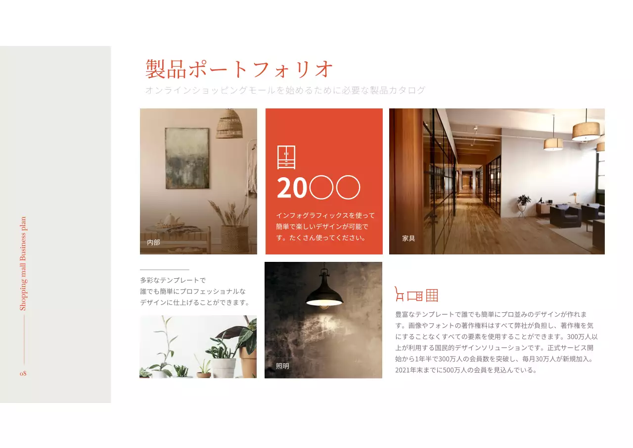 オレンジとブラウンのシンプルで温かみのあるインテリアショッピングモールビジネス創業計画書