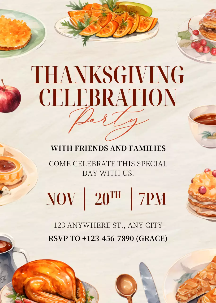 Lời mời mừng Lễ Tạ ơn theo phong cách Retro màu cam