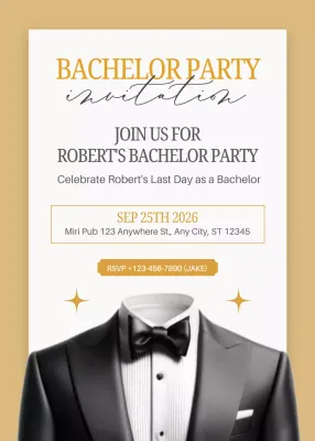 Beige Classic Bachelor Party Invitation