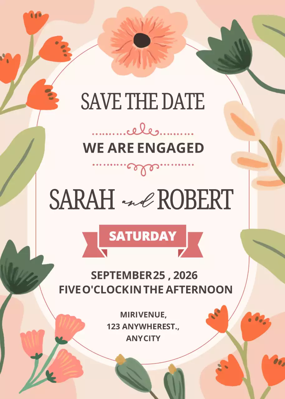 Thiệp mời thông báo đính hôn hoa cam