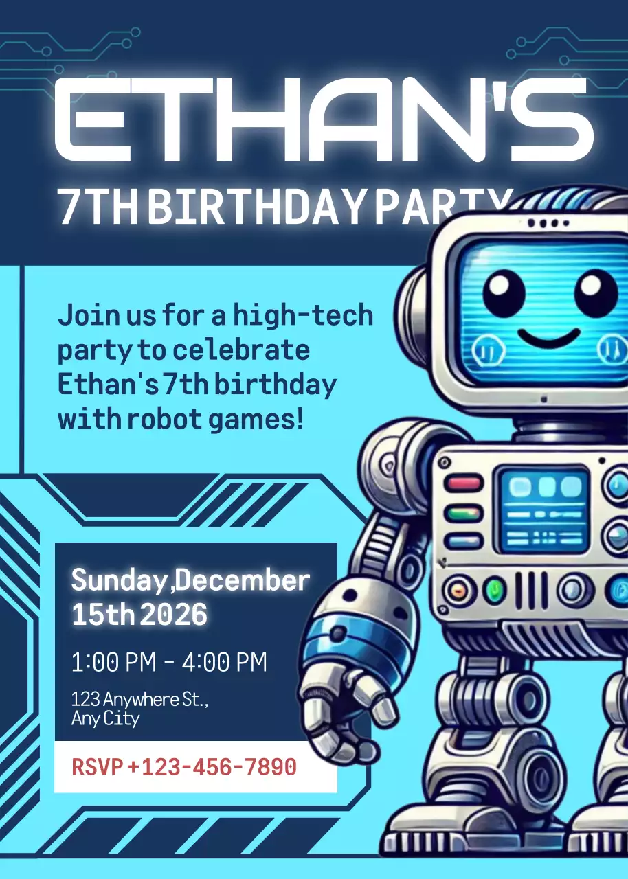 Thiệp mời tiệc sinh nhật màu xanh tương lai