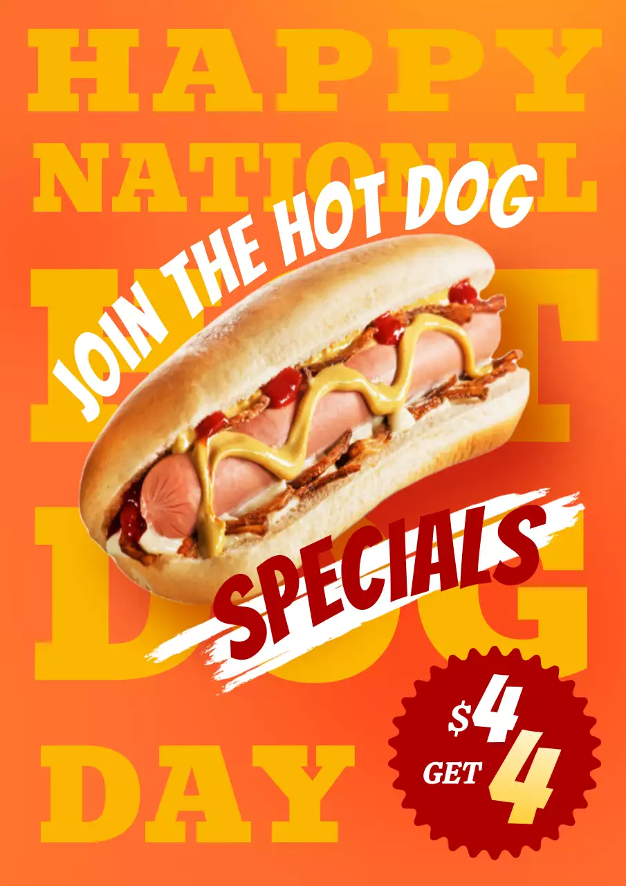 Orange Retro Hot Dog Promotion Poster