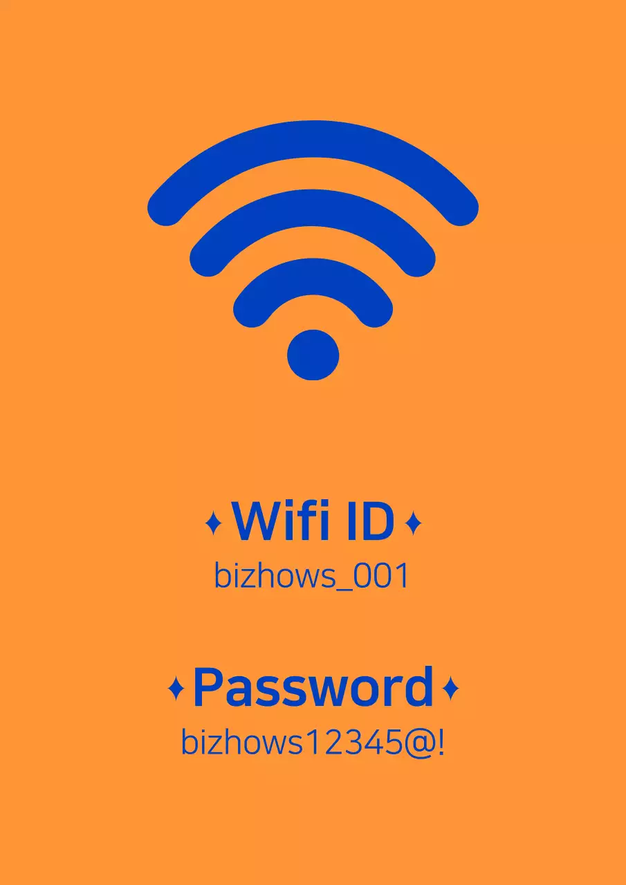 주황색과 파랑색의 네일숍 와이파이 계정 안내 스탠드