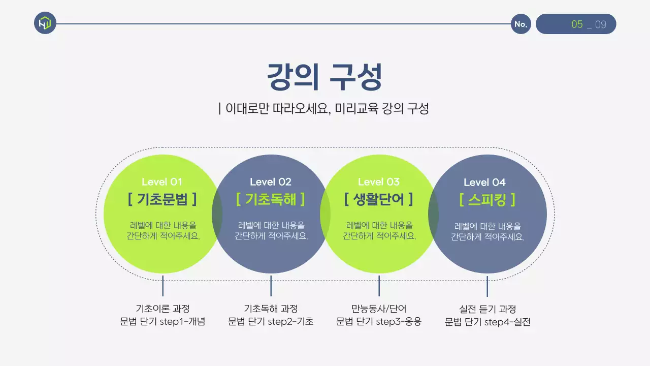 남색과 연두의 심플한 학원 교육 안내서