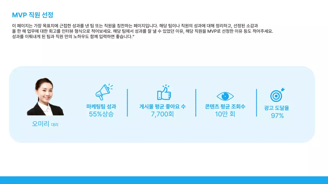 하늘색과 흰색의 심플한 실적보고서 소개서