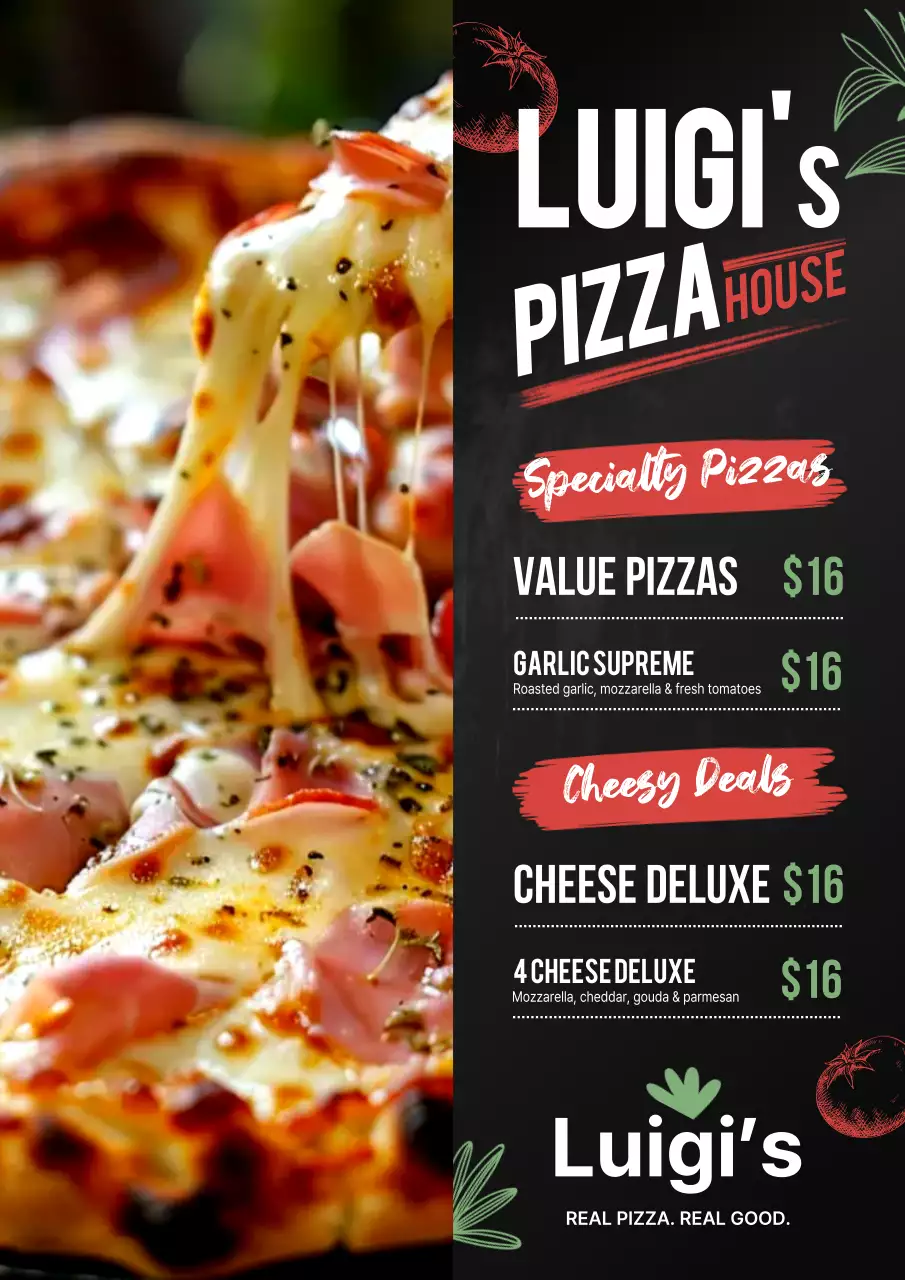 Red Rustic Pizza Menu Poster