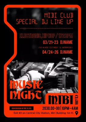 Hip deejay club poster in orange and black