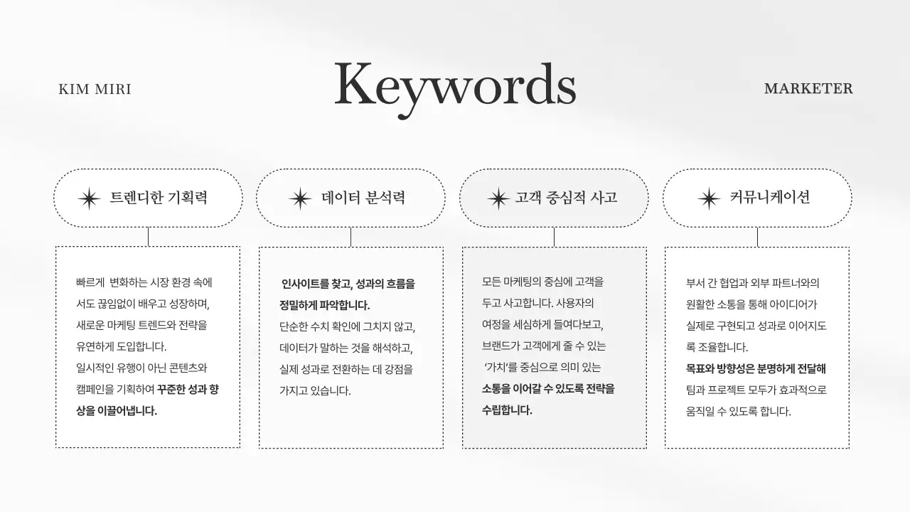 회색의 심플한 마케터의 마케팅 포트폴리오