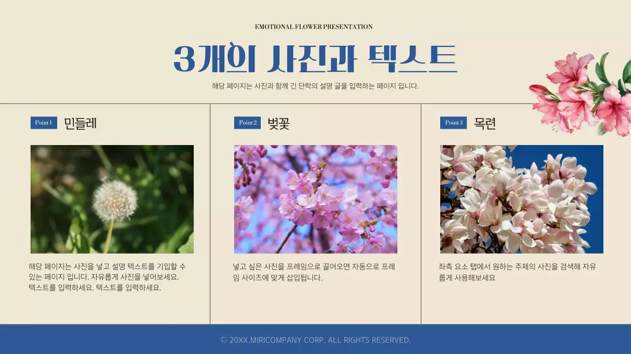 파랑과 아이보리의 심플한 감성적인 봄 꽃 발표자료