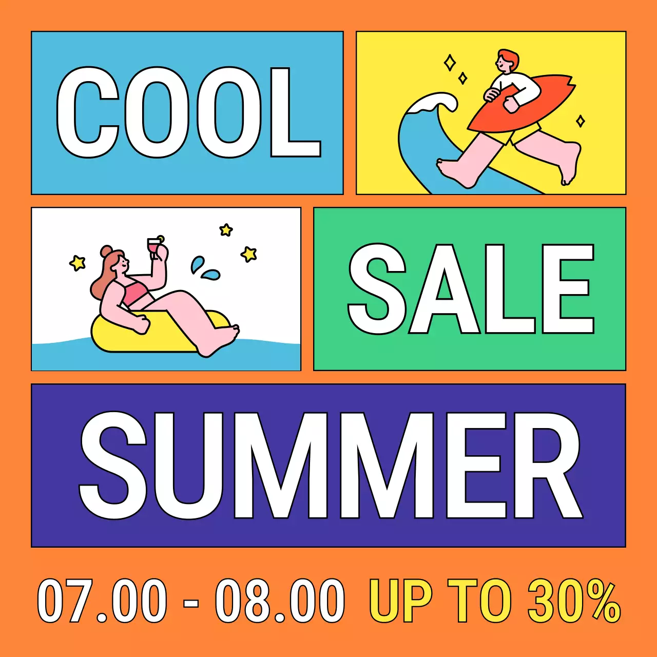 Retro-style sale ad in yellow and orange