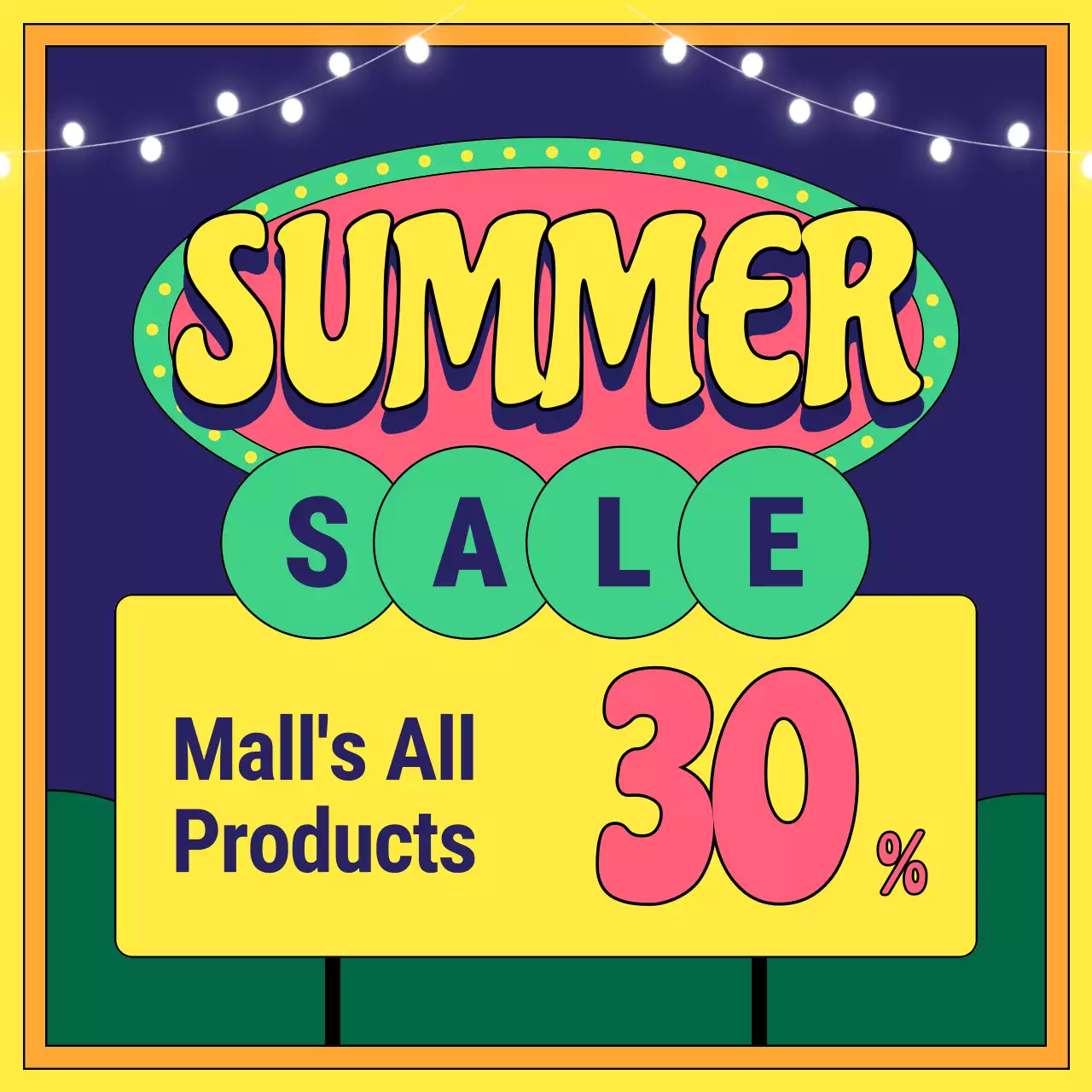Retro-style sale ad in yellow and orange