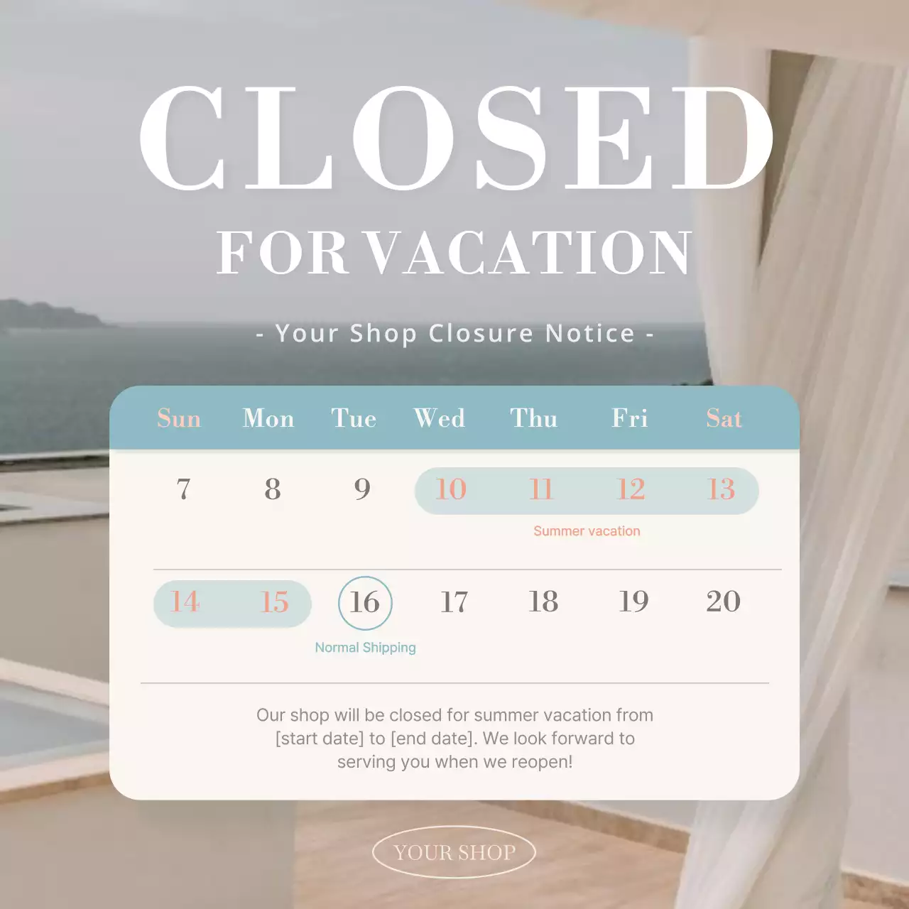 Beige Elegant Vacation Notice Social Media Post