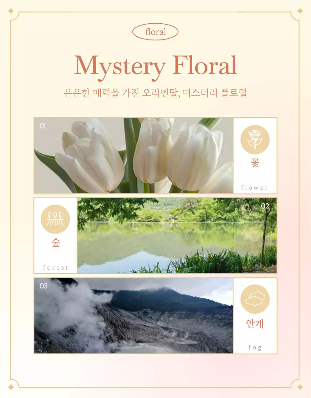 주황색과 아이보리색의 고급스러운 상품 브랜드 안내서