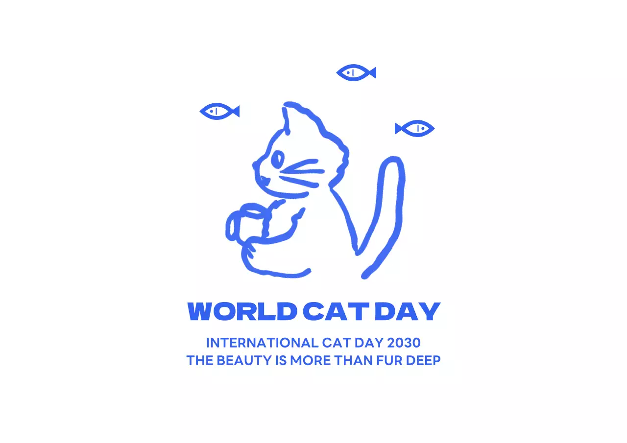 파랑색과 손그림의 심플하고 귀여운 세계 고양이날