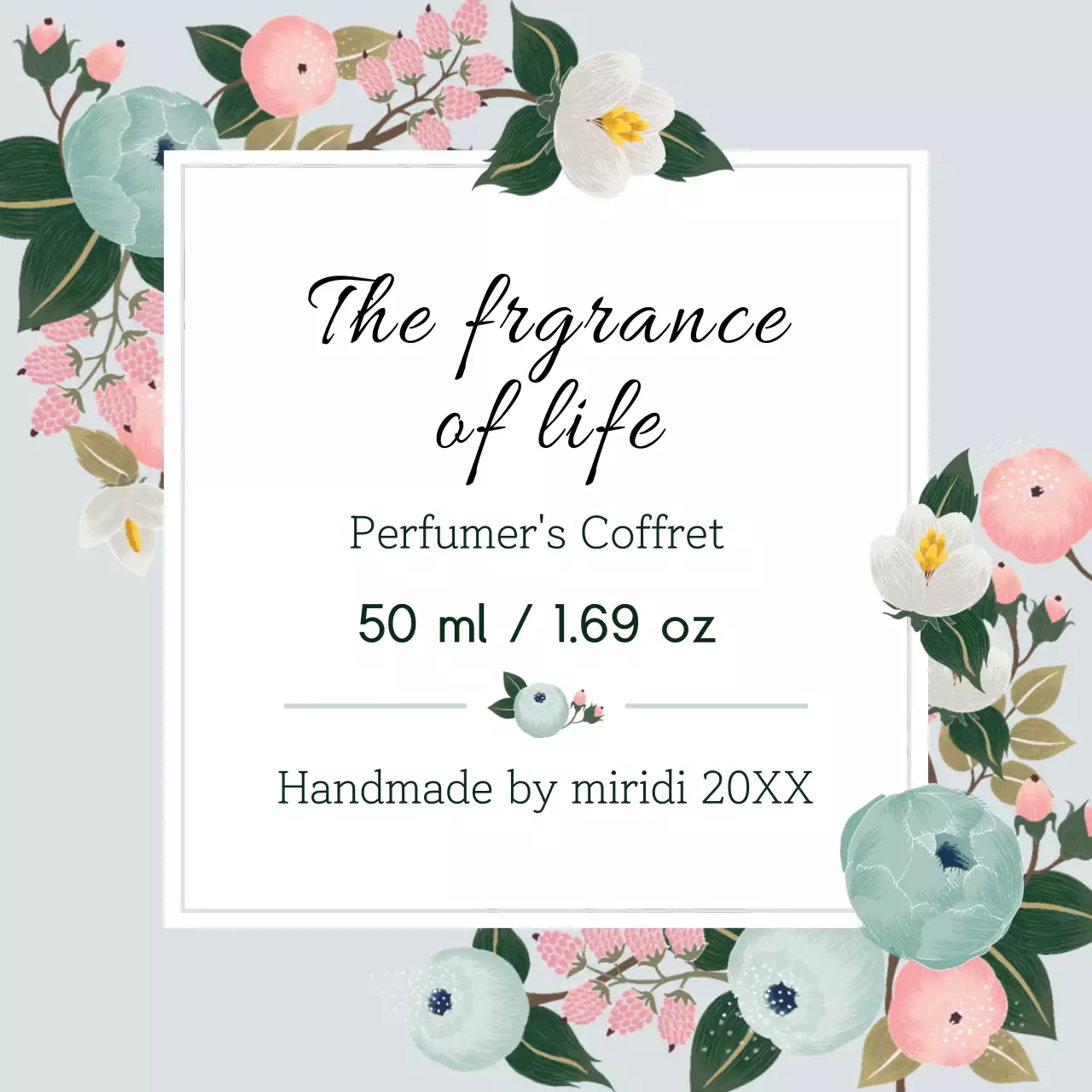 Vintage perfume label with blue illustration
