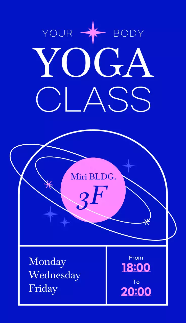 컬러풀한 색감의 요가클래스 관련 텍스트와 도형 라인 일러스트로 이루어진 힙한 감성의 요가학원 홍보 입간판